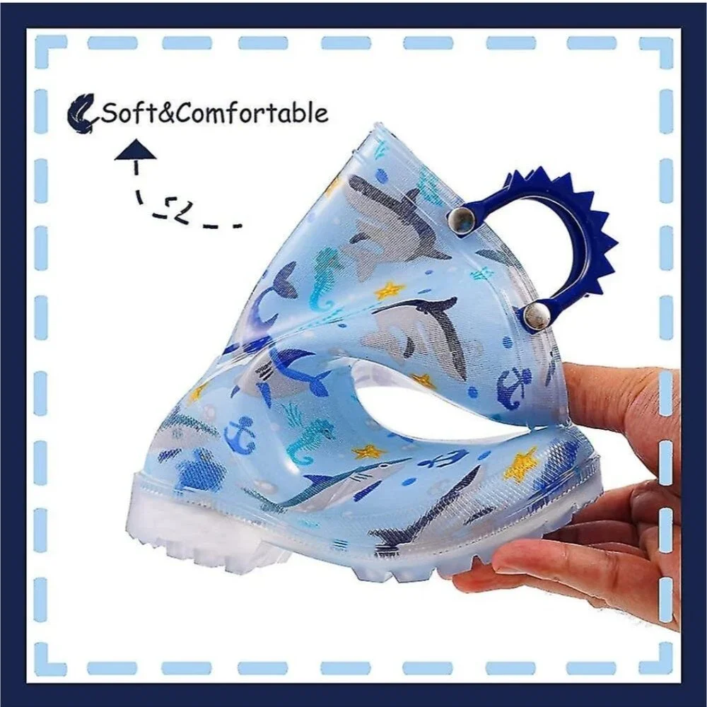 Boys Waterproof Rain Boots Shark Design Blue